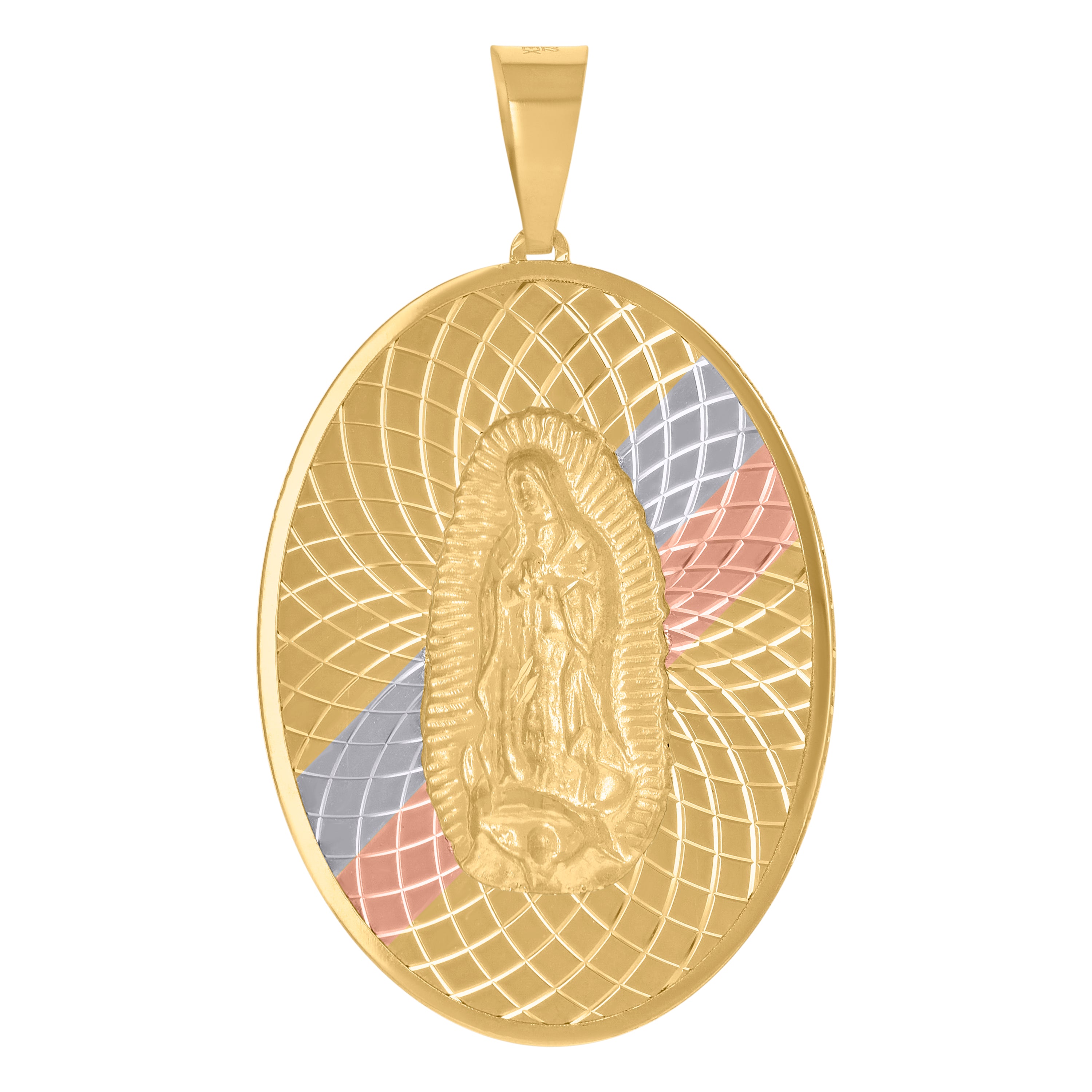 10kt Tri-Color Gold Mens Guadalupe Religious Oval Medallion Charm Pendant