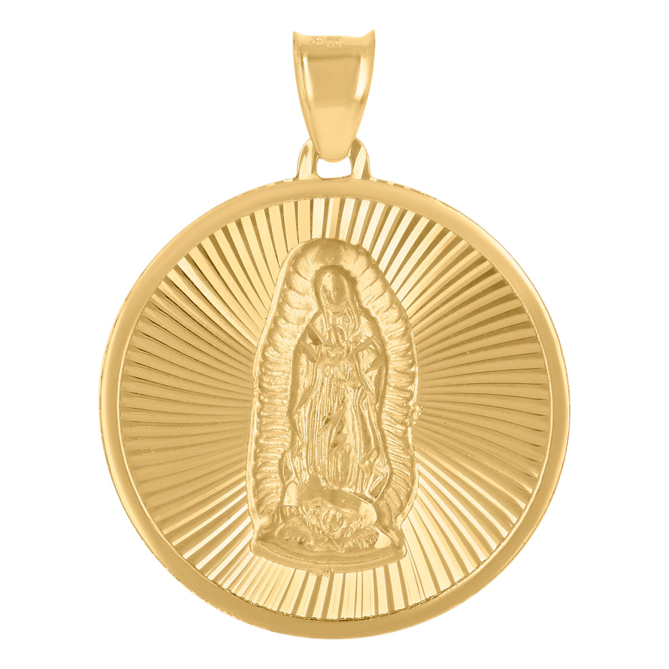 10kt Yellow Gold Mens Guadalupe Religious Round Medallion Charm Pendant