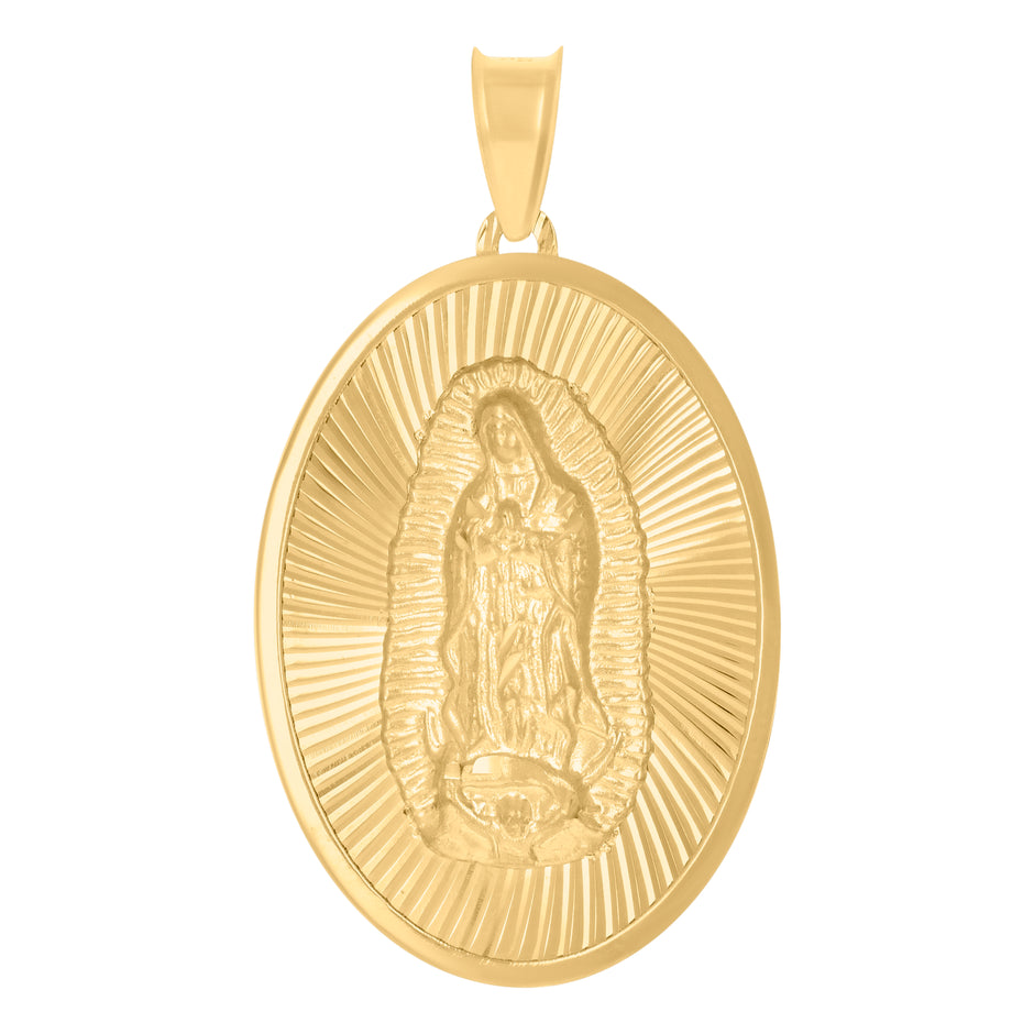 10kt Yellow Gold Mens Guadalupe Religious Oval Medallion Charm Pendant