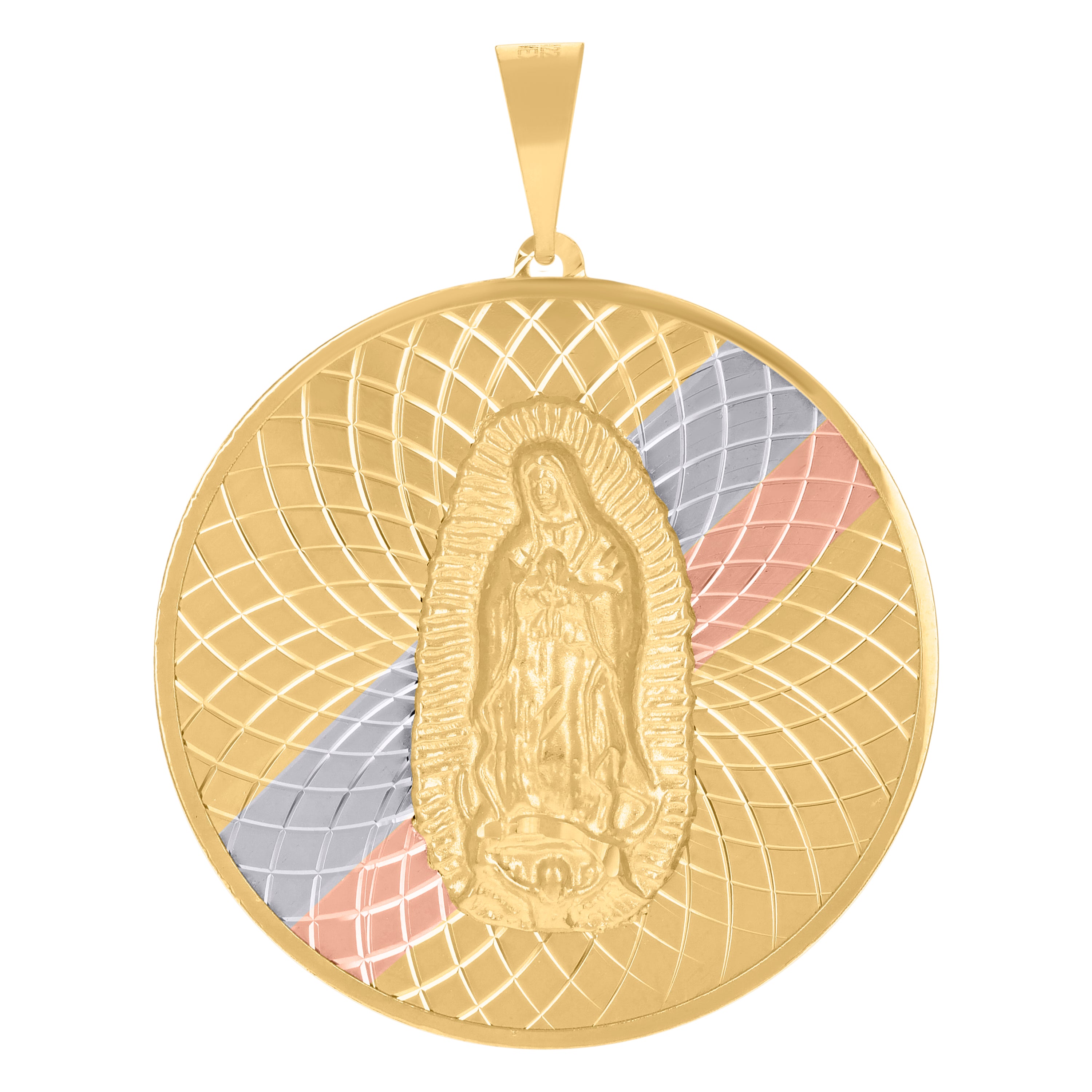 10kt Tri-Color Gold Mens Guadalupe Religious Round Medallion Charm Pendant