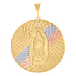10kt Tri-Color Gold Mens Guadalupe Religious Round Medallion Charm Pendant