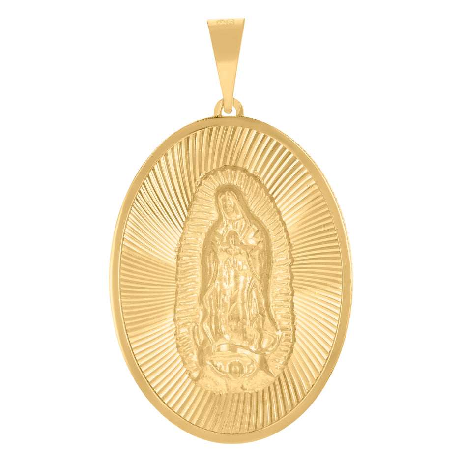 10kt Yellow Gold Mens Guadalupe Religious Oval Medallion Charm Pendant