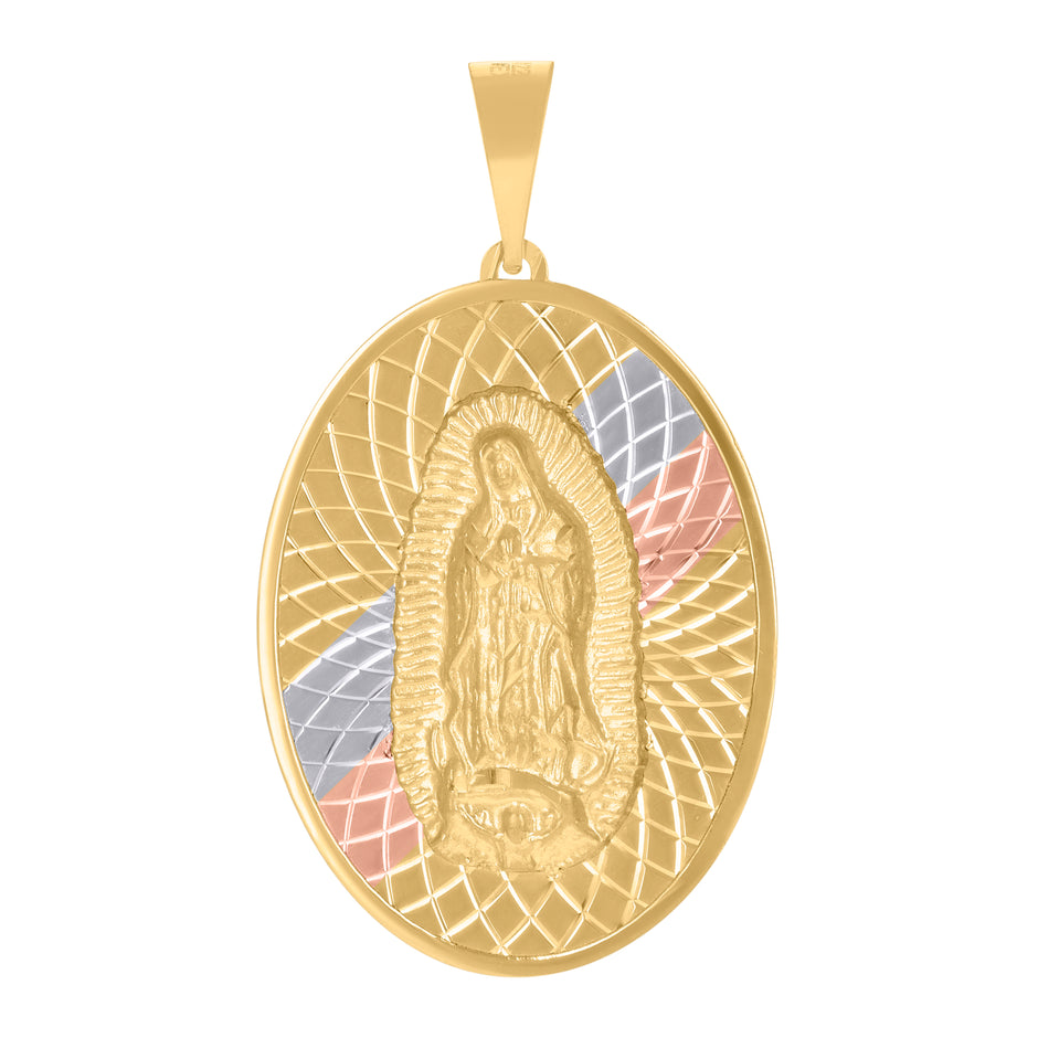 10kt Tri-Color Gold Mens Guadalupe Religious Oval Medallion Charm Pendant