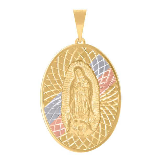 10kt Tri-Color Gold Mens Guadalupe Religious Oval Medallion Charm Pendant