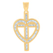 14Kt Yellow Gold Womens Cubic-Zirconia Heart Cross Charm Pendant