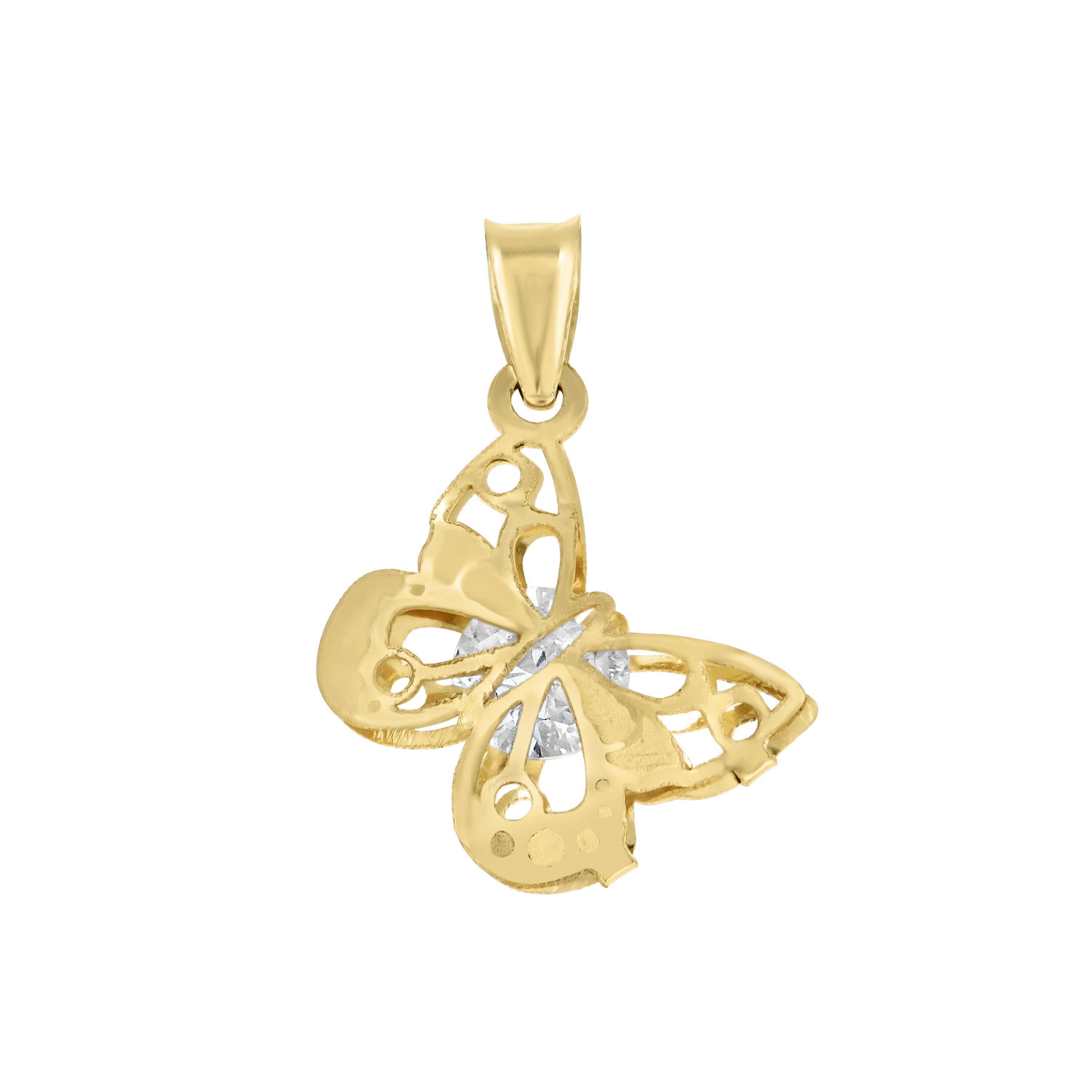 14k Yellow Gold Womens Cubic-Zirconia Butterfly Charm Pendant