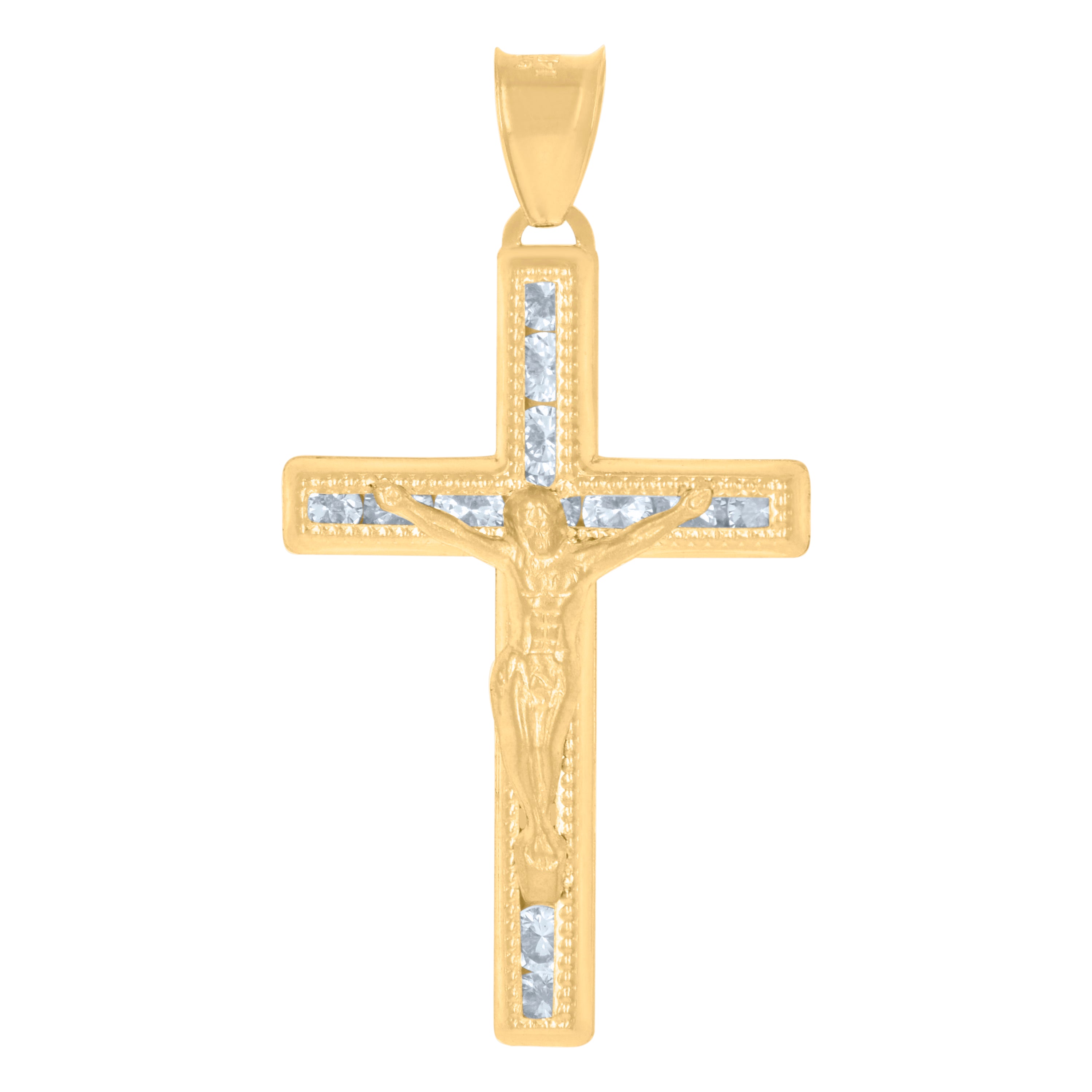 14Kt Yellow Gold Mens Cubic-Zirconia Crucifix Cross Religious Charm Pendant