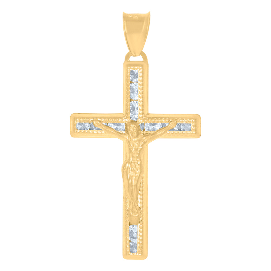 14Kt Yellow Gold Mens Cubic-Zirconia Crucifix Cross Religious Charm Pendant