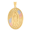 14Kt Tri-Color Gold Unisex Medallion Oval Guadalupe/Mother Marry Religious Charm Pendant