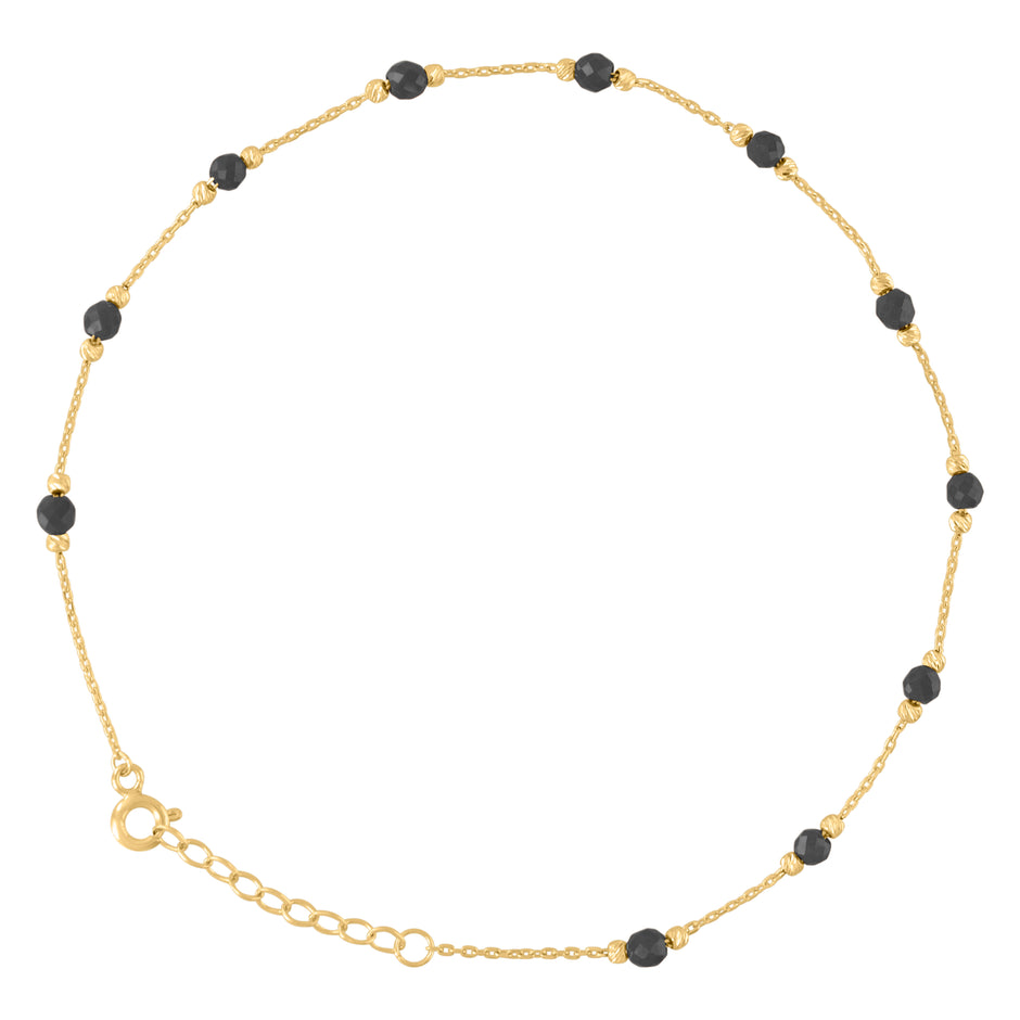 14kt Yellow Gold Womens Black Beaded Fashion Link Anklet Size 10 Inches