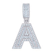 925 Sterling Silver Unisex Round & Baguette Cubic-Zirconia Initial Alphabet A Pendant Charm