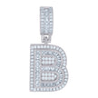 925 Sterling Silver Unisex Round & Baguette Cubic-Zirconia Initial Alphabet B Pendant Charm