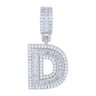 925 Sterling Silver Unisex Round & Baguette Cubic-Zirconia Initial Alphabet D Pendant Charm