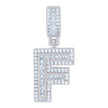 925 Sterling Silver Unisex Round & Baguette Cubic-Zirconia Initial Alphabet F Pendant Charm