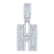 925 Sterling Silver Unisex Round & Baguette Cubic-Zirconia Initial Alphabet H Pendant Charm