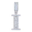 925 Sterling Silver Unisex Round & Baguette Cubic-Zirconia Initial Alphabet I Pendant Charm