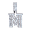 925 Sterling Silver Mens Princess-Cut Round Cubic-Zirconia M Alphabet Initials Charm Pendant