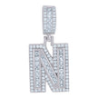 925 Sterling Silver Unisex Round & Baguette Cubic-Zirconia Initial Alphabet N Pendant Charm
