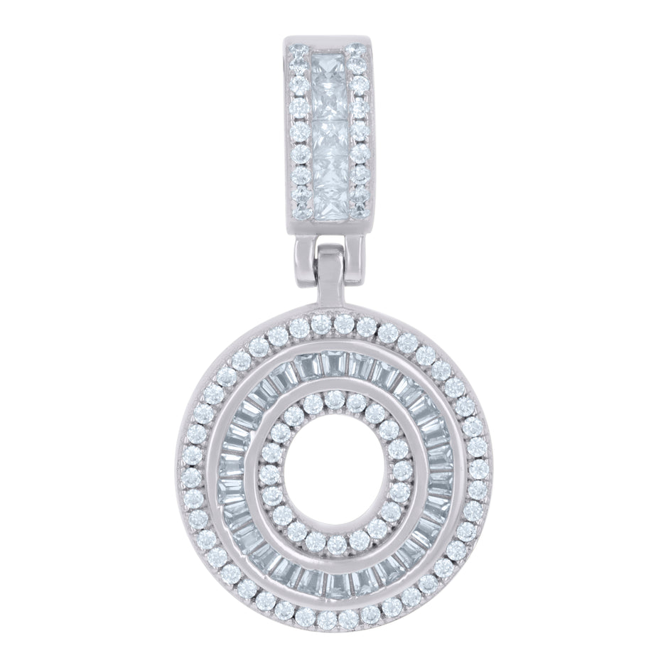 925 Sterling Silver Unisex Round & Baguette Cubic-Zirconia Initial Alphabet O Pendant Charm