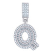 925 Sterling Silver Unisex Round & Baguette Cubic-Zirconia Initial Alphabet Q Pendant Charm