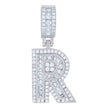 925 Sterling Silver Unisex Round & Baguette Cubic-Zirconia Initial Alphabet R Pendant Charm