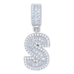 925 Sterling Silver Unisex Round & Baguette Cubic-Zirconia Initial Alphabet S Pendant Charm
