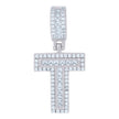 925 Sterling Silver Unisex Round & Baguette Cubic-Zirconia Initial Alphabet T Pendant Charm