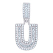 925 Sterling Silver Unisex Round & Baguette Cubic-Zirconia Initial Alphabet U Pendant Charm