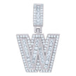 925 Sterling Silver Unisex Round & Baguette Cubic-Zirconia Initial Alphabet W Pendant Charm