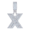 925 Sterling Silver Unisex Round & Baguette Cubic-Zirconia Initial Alphabet X Pendant Charm