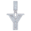 925 Sterling Silver Unisex Round & Baguette Cubic-Zirconia Initial Alphabet Y Pendant Charm