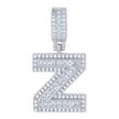 925 Sterling Silver Unisex Round & Baguette Cubic-Zirconia Initial Alphabet Z Pendant Charm