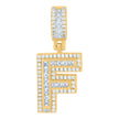 925 Sterling Silver Unisex Round & Baguette Cubic-Zirconia Initial Alphabet F Pendant Charm