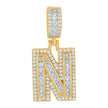 925 Sterling Silver Unisex Round & Baguette Cubic-Zirconia Initial Alphabet N Pendant Charm