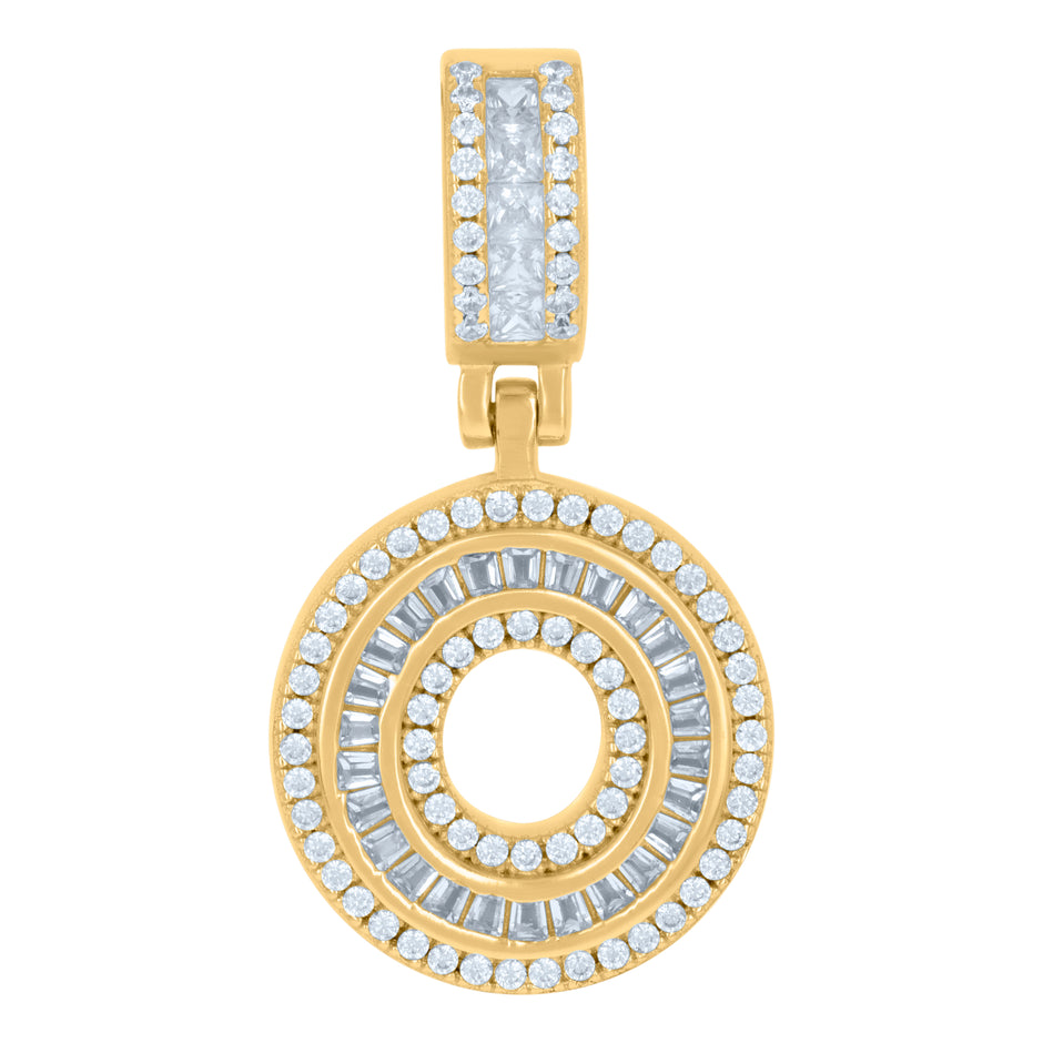 925 Sterling Silver Unisex Round & Baguette Cubic-Zirconia Initial Alphabet O Pendant Charm