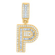 925 Sterling Silver Unisex Round & Baguette Cubic-Zirconia Initial Alphabet P Pendant Charm