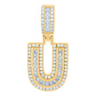 925 Sterling Silver Unisex Round & Baguette Cubic-Zirconia Initial Alphabet U Pendant Charm