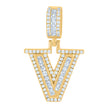 925 Sterling Silver Unisex Round & Baguette Cubic-Zirconia Initial Alphabet V Pendant Charm
