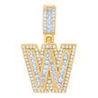 925 Sterling Silver Unisex Round & Baguette Cubic-Zirconia Initial Alphabet W Pendant Charm