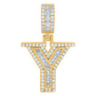 925 Sterling Silver Unisex Round & Baguette Cubic-Zirconia Initial Alphabet Y Pendant Charm