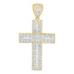 10kt Yellow Gold Mens Baguette Round Cubic-Zirconia Cross Religious Charm Pendant