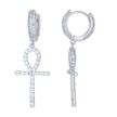 925 Sterling Silver Womens Cubic-Zirconia Egyptian Ankh Cross Religious Dangle Hoop Earrings