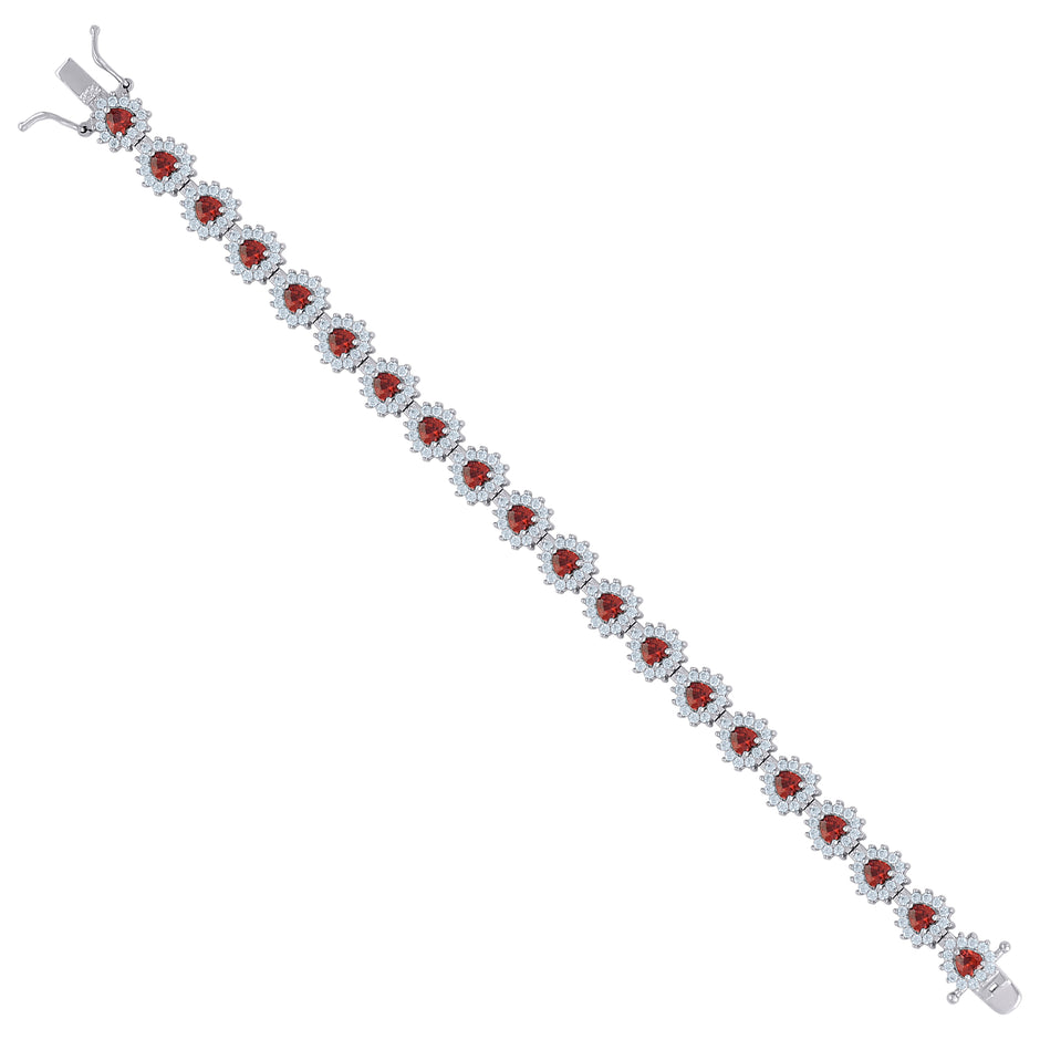 925 Sterling Silver Womens Red White Heart Round Cubic-Zirconia Heart Link Fashion Bracelet Size 7.5 Inches