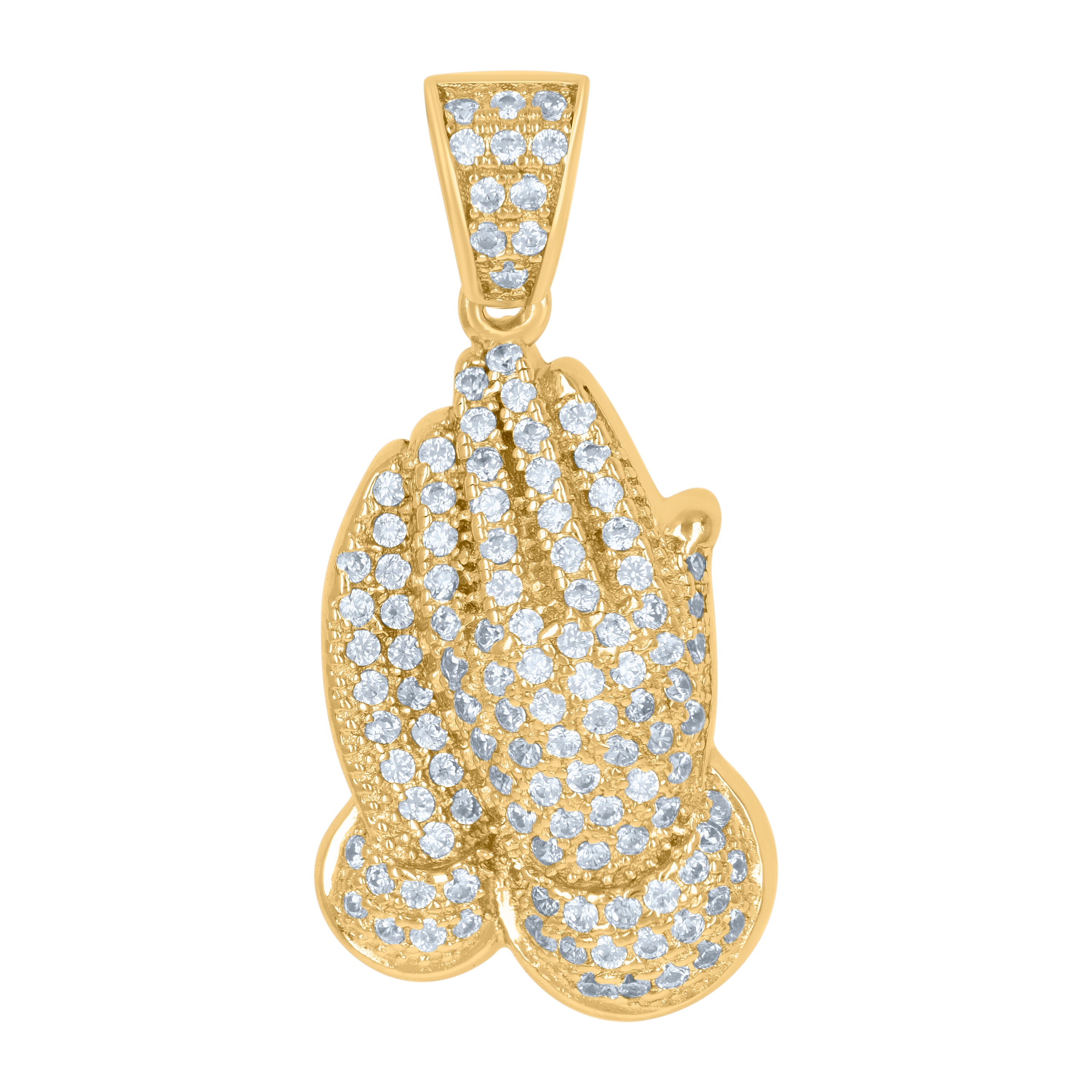 925 Sterling Silver Yellow-Tone Mens Cubic-Zirconia Praying Hands Symbol Religious Charm Pendant