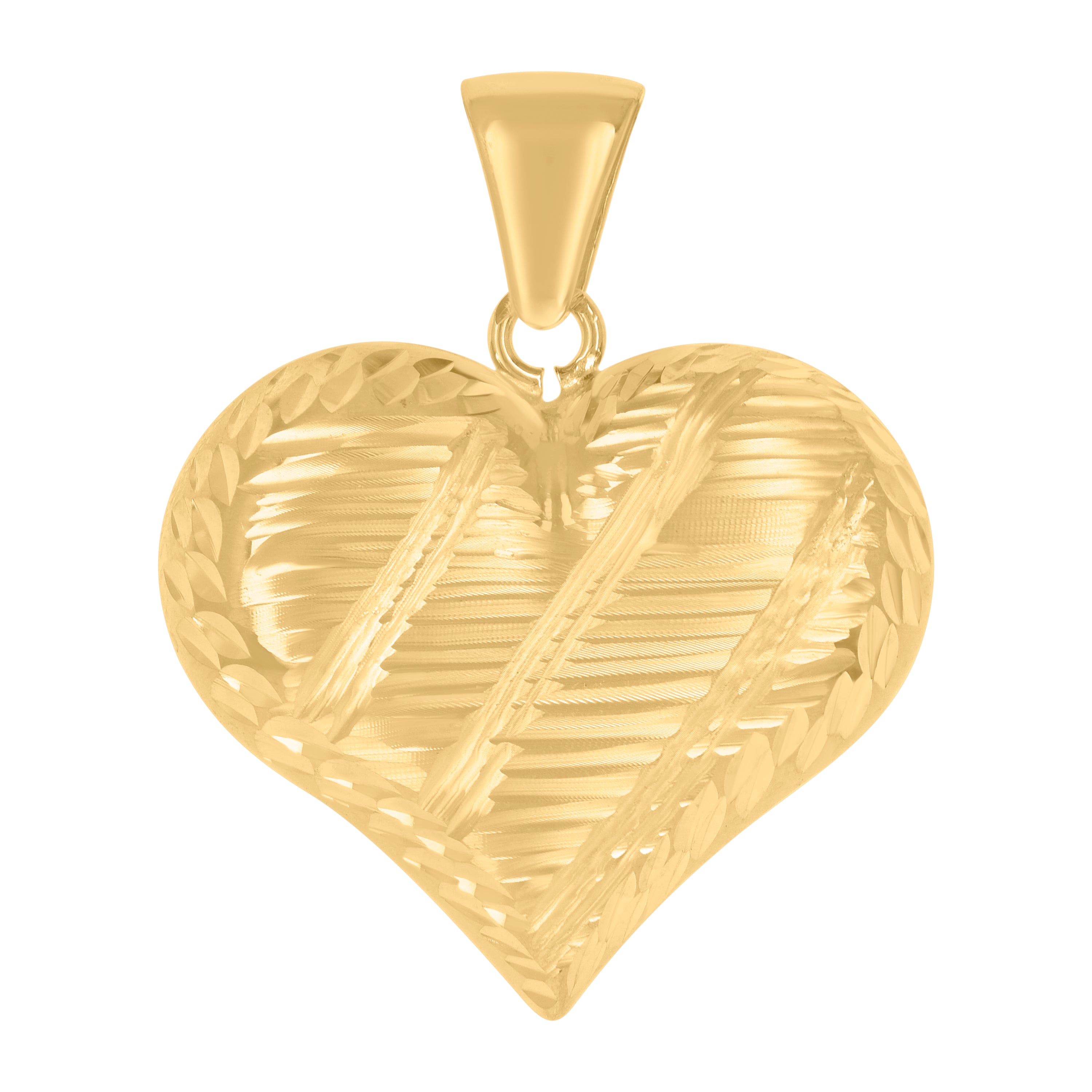 10kt Yellow Gold Womens Diamond-Cut Love Heart Charm Pendant