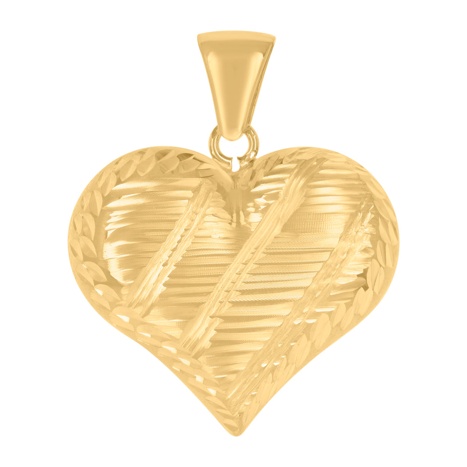 10kt Yellow Gold Womens Diamond-Cut Love Heart Charm Pendant