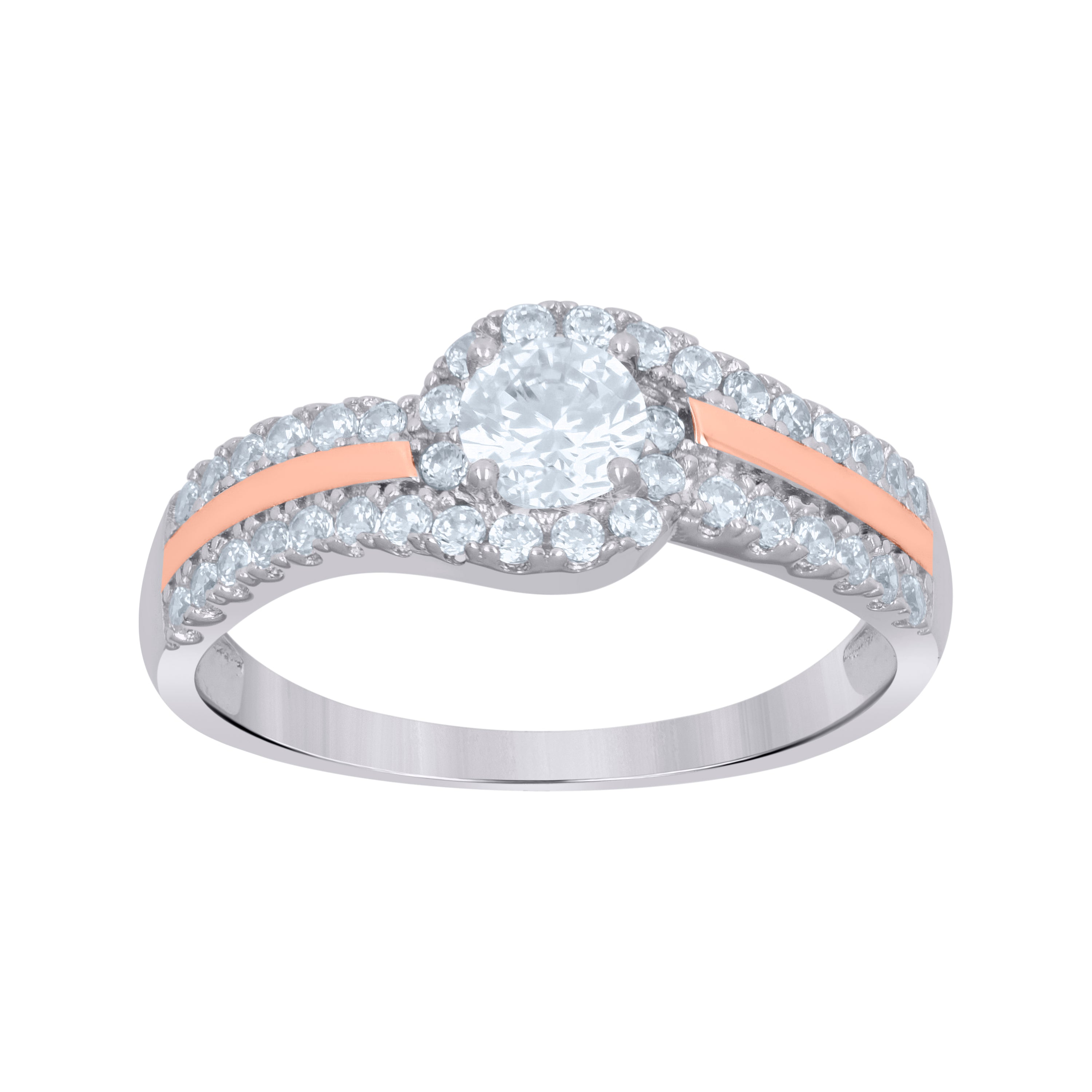 925 Sterling Silver Rose-Tone Womens Cubic-Zirconia Fashion Ring Size 9 - SLV-114242