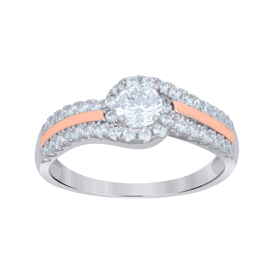 925 Sterling Silver Rose-Tone Womens Cubic-Zirconia Fashion Ring Size 9 - SLV-114242