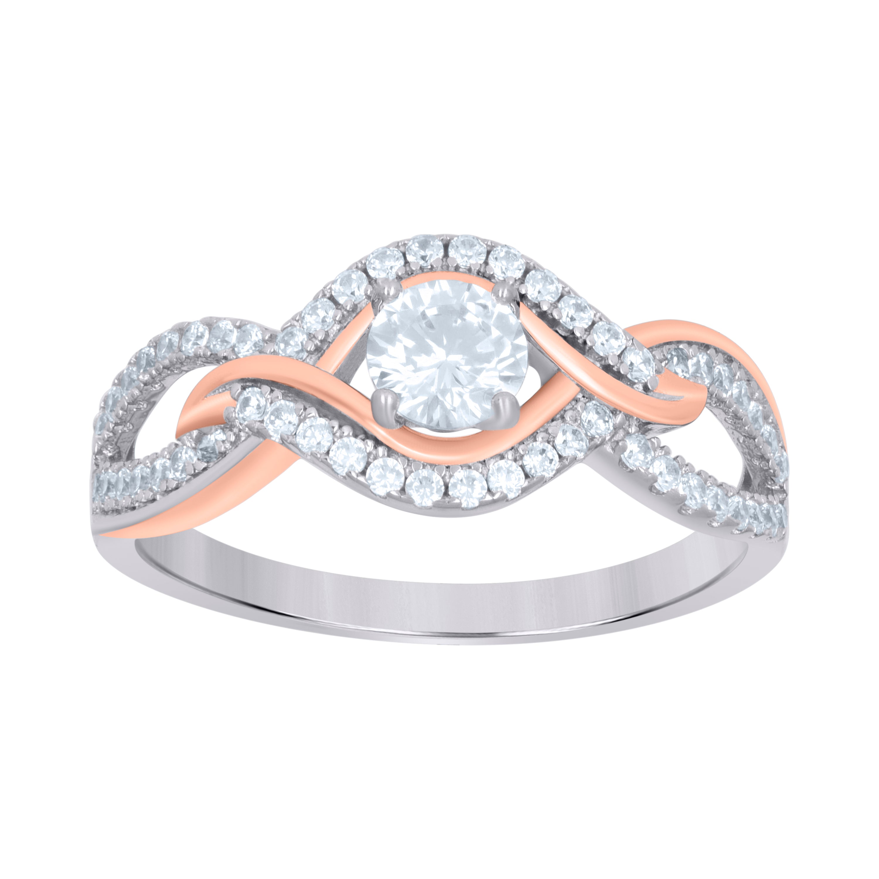 925 Sterling Silver Rose-Tone Womens Cubic-Zirconia Fashion Ring Size 5