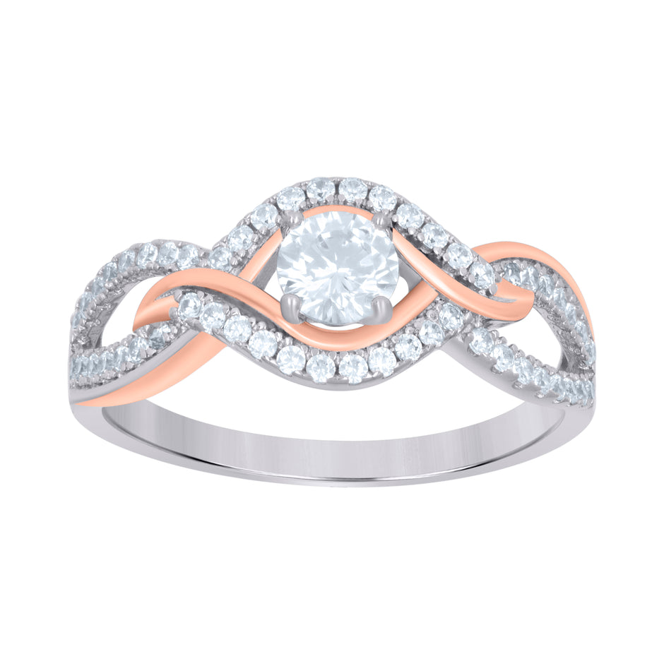925 Sterling Silver Rose-Tone Womens Cubic-Zirconia Fashion Ring Size 5